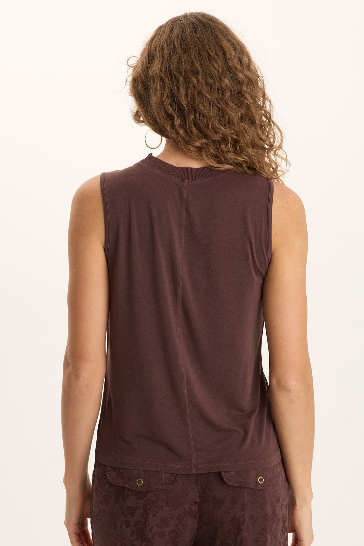Mahala Textured Satin Embossed Crew Neck Tank