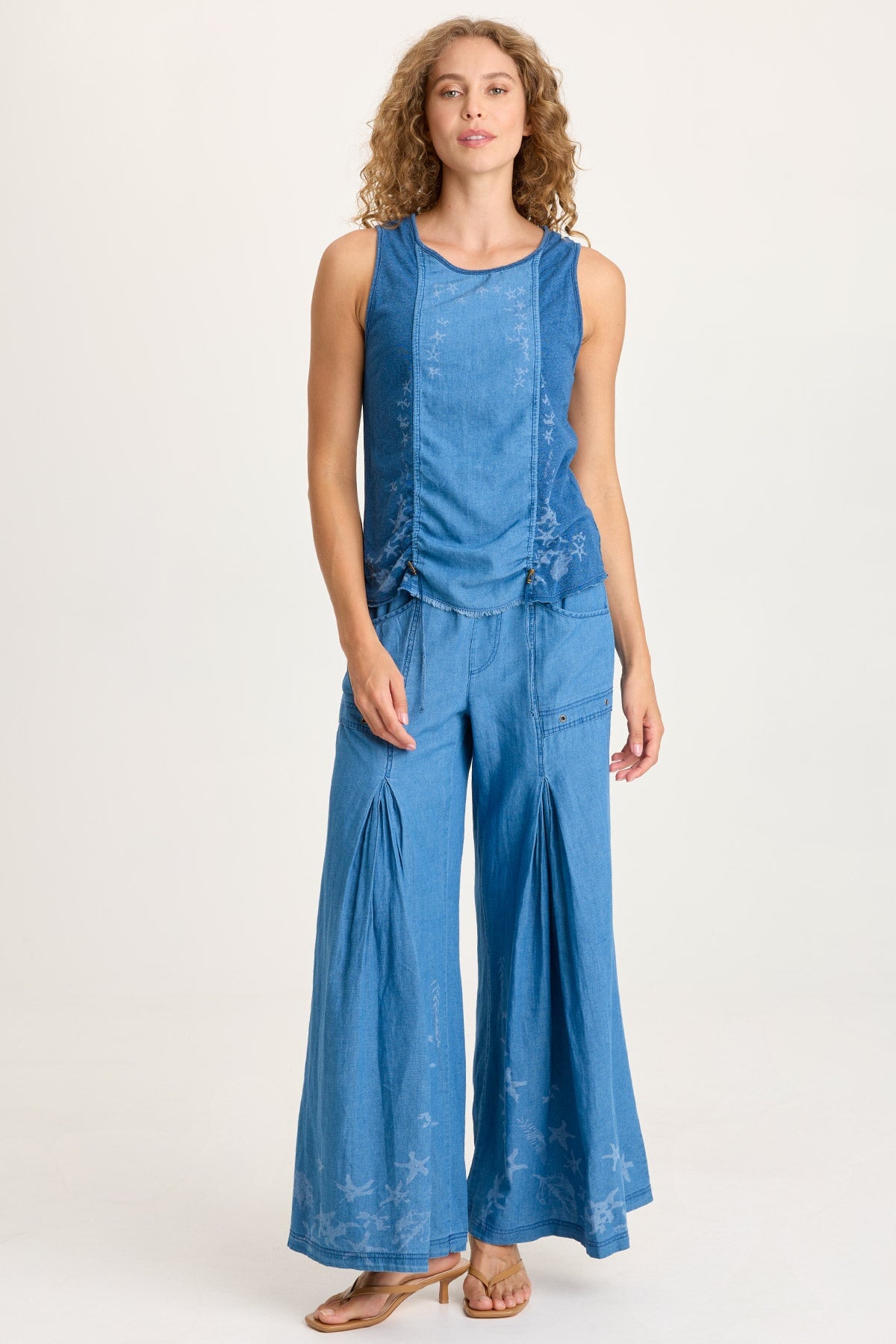 Jerona Printed Indigo Pleated Wide Leg