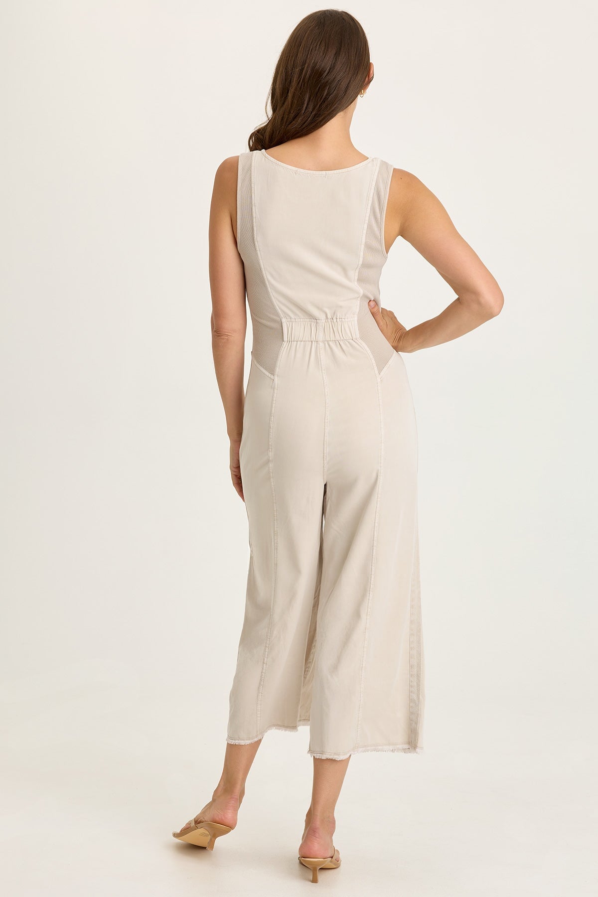 Linette Twill Zip-Up V-Neck Jumpsuit