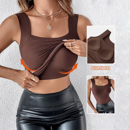 Buy 1  Free 1 - High Strechy Slim Fit Compression Built-in Bra Tank Top