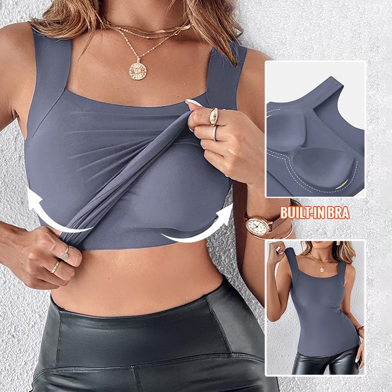 Buy 1  Free 1 - High Strechy Slim Fit Compression Built-in Bra Tank Top
