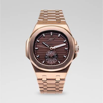 39MM Visionary Plain Case & Chocolate Dial Watch - Rose Gold