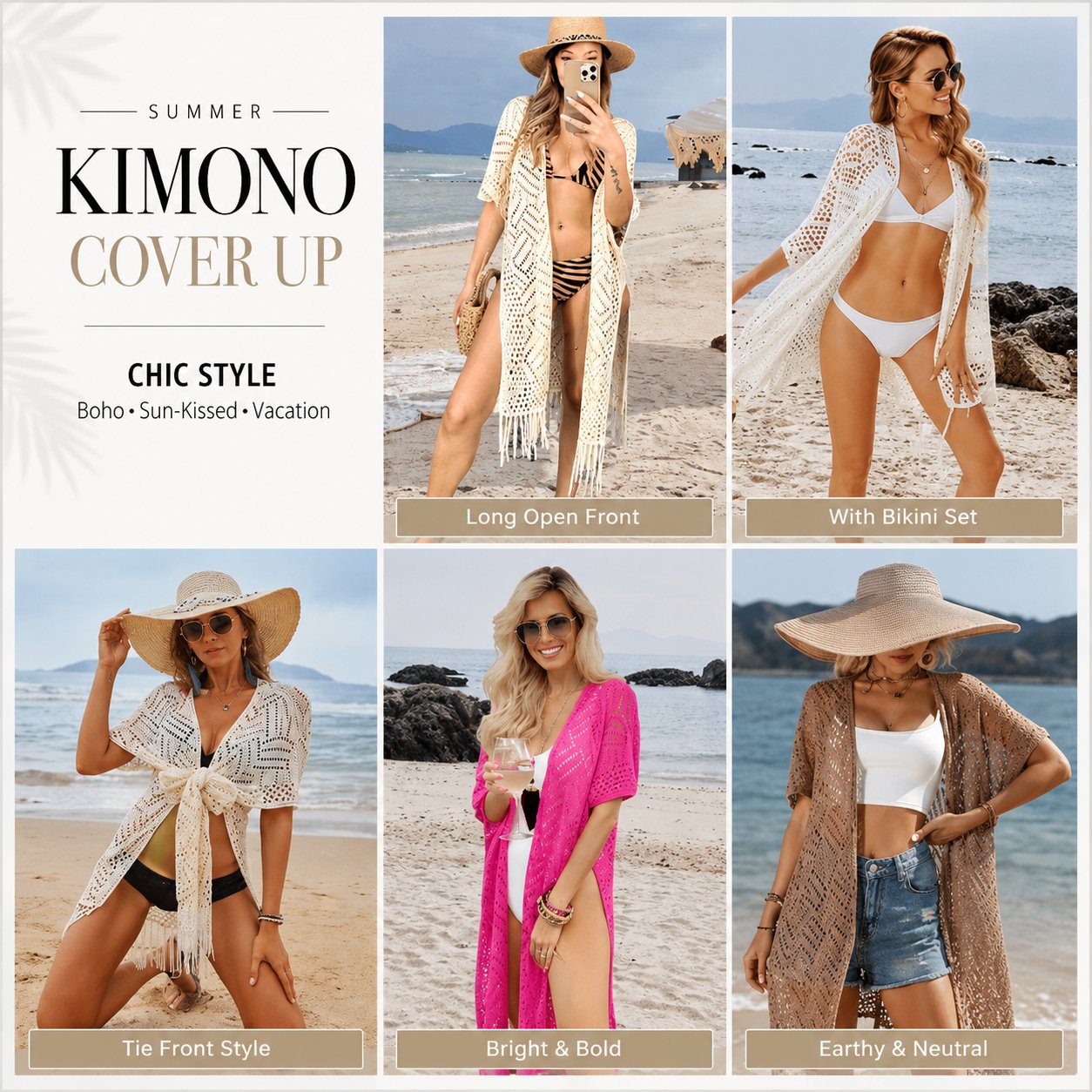 🌸2026 Women’s Lightweight Knit Cardigan – Oversized Open Front, Hollow-Out Crochet Tassel Kimono Sweater for Spring & Summer