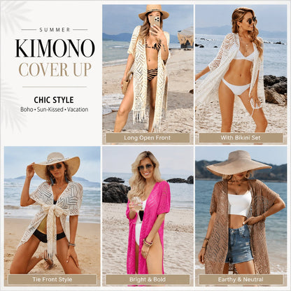 🌸2026 Women’s Lightweight Knit Cardigan – Oversized Open Front, Hollow-Out Crochet Tassel Kimono Sweater for Spring & Summer