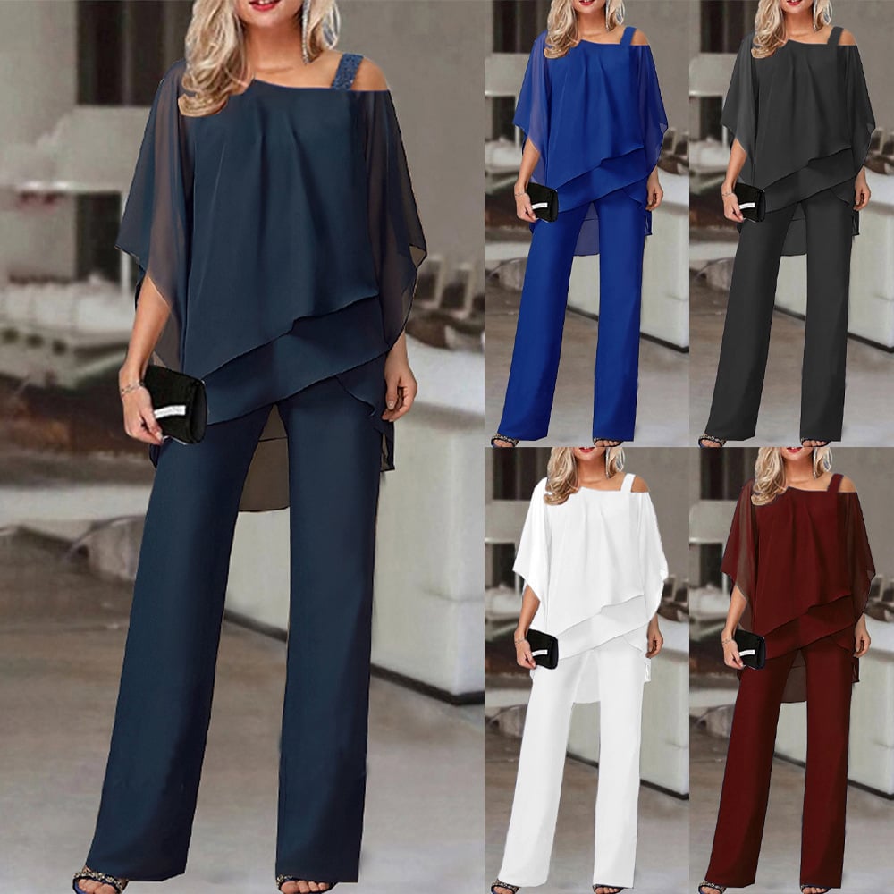 🏆LAST DAY SALE 64% OFF Elegant Layered Chiffon Top & Wide-Leg Pants Set