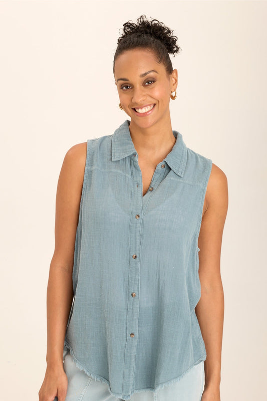 Otto Gauze Button-Up Top