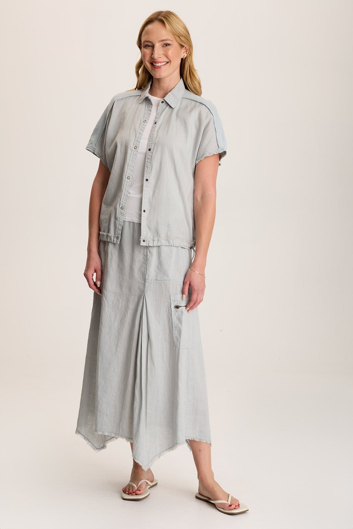 Inola Linen Cinched Button-Up Top