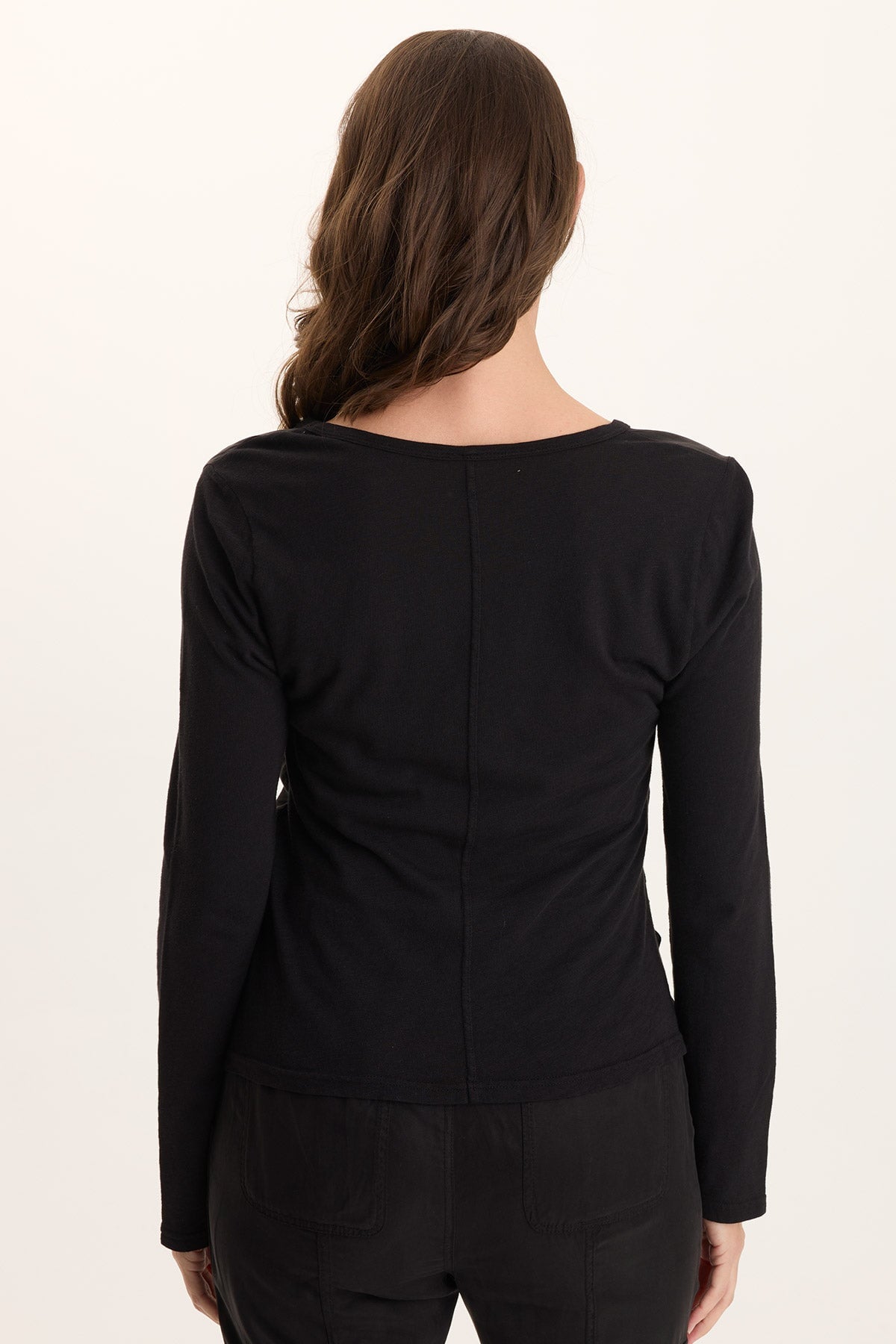 Ketti Long Sleeve Twill/Jersey Ruched V-Neck