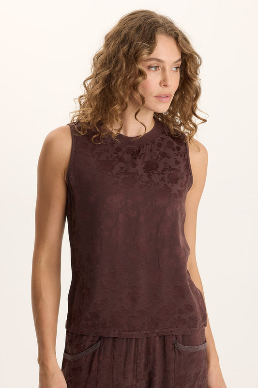 Mahala Textured Satin Embossed Crew Neck Tank
