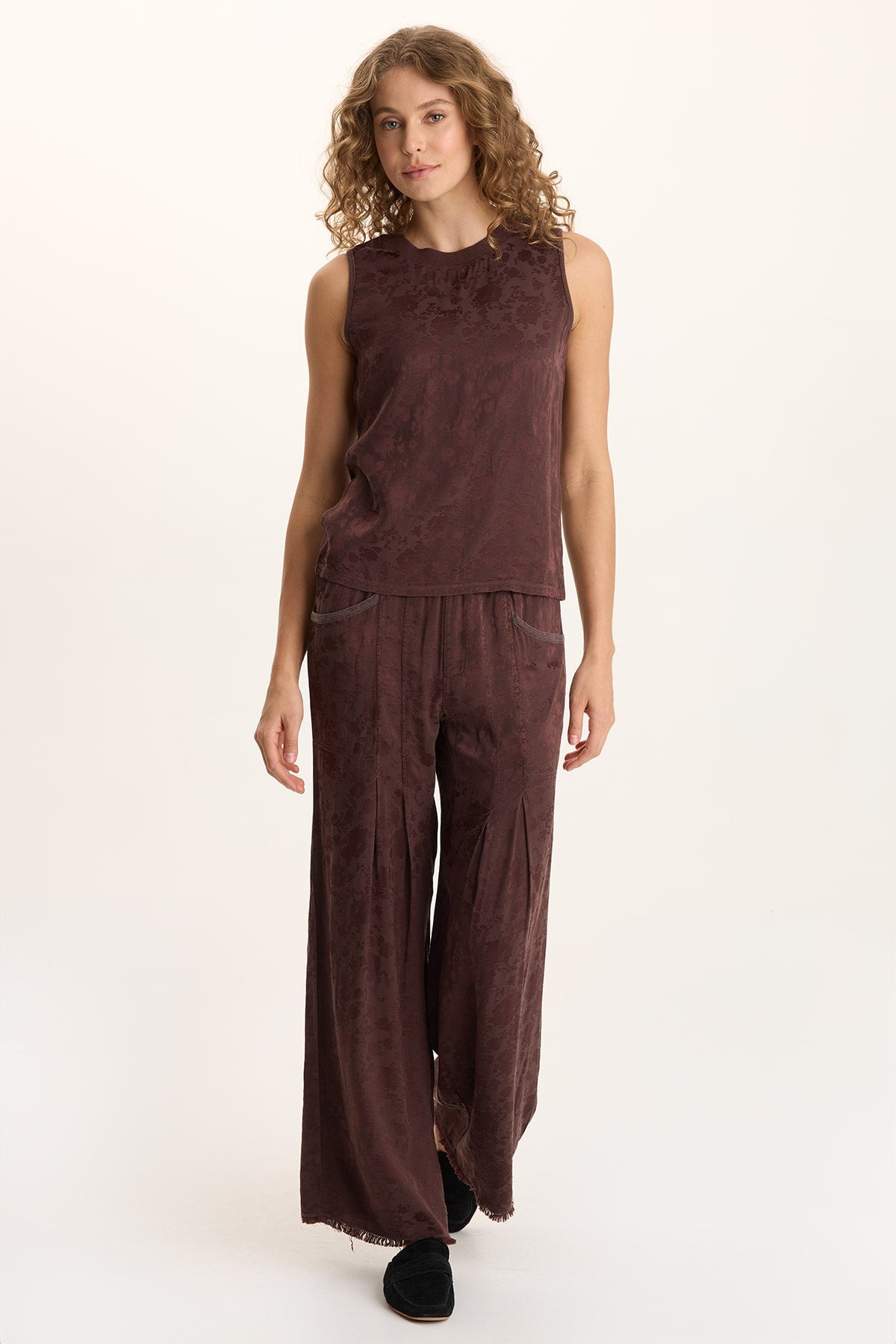 Mahala Textured Satin Embossed Crew Neck Tank