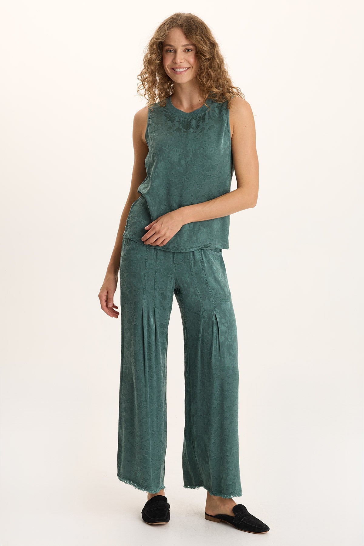 Mahala Textured Satin Embossed Crew Neck Tank