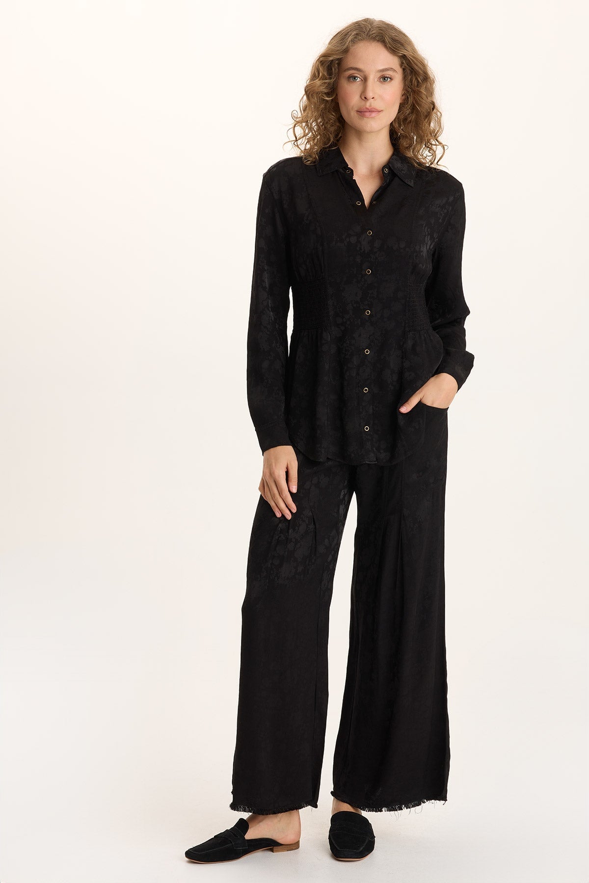 Twaina Textured Satin Soft Volume Wide Leg Pant