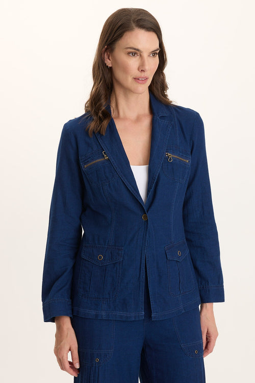 Thurman Indigo Twill Single-Button Blazer