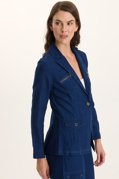 Thurman Indigo Twill Single-Button Blazer