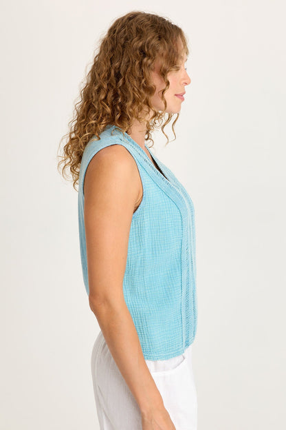 Reid Gauze/Crochet V-Neck Tank