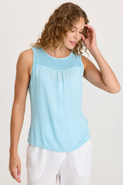 Timo Crepe Smocked Neckline Tank