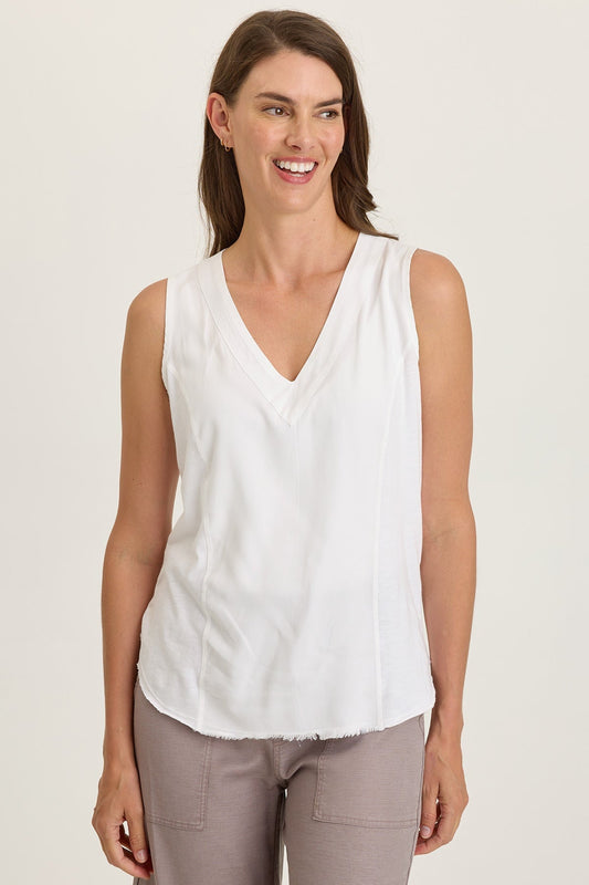 Nila Twill/Jersey V-Neck Tank
