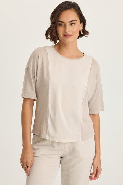 Lino Twill/Jersey Boat Neck Tee