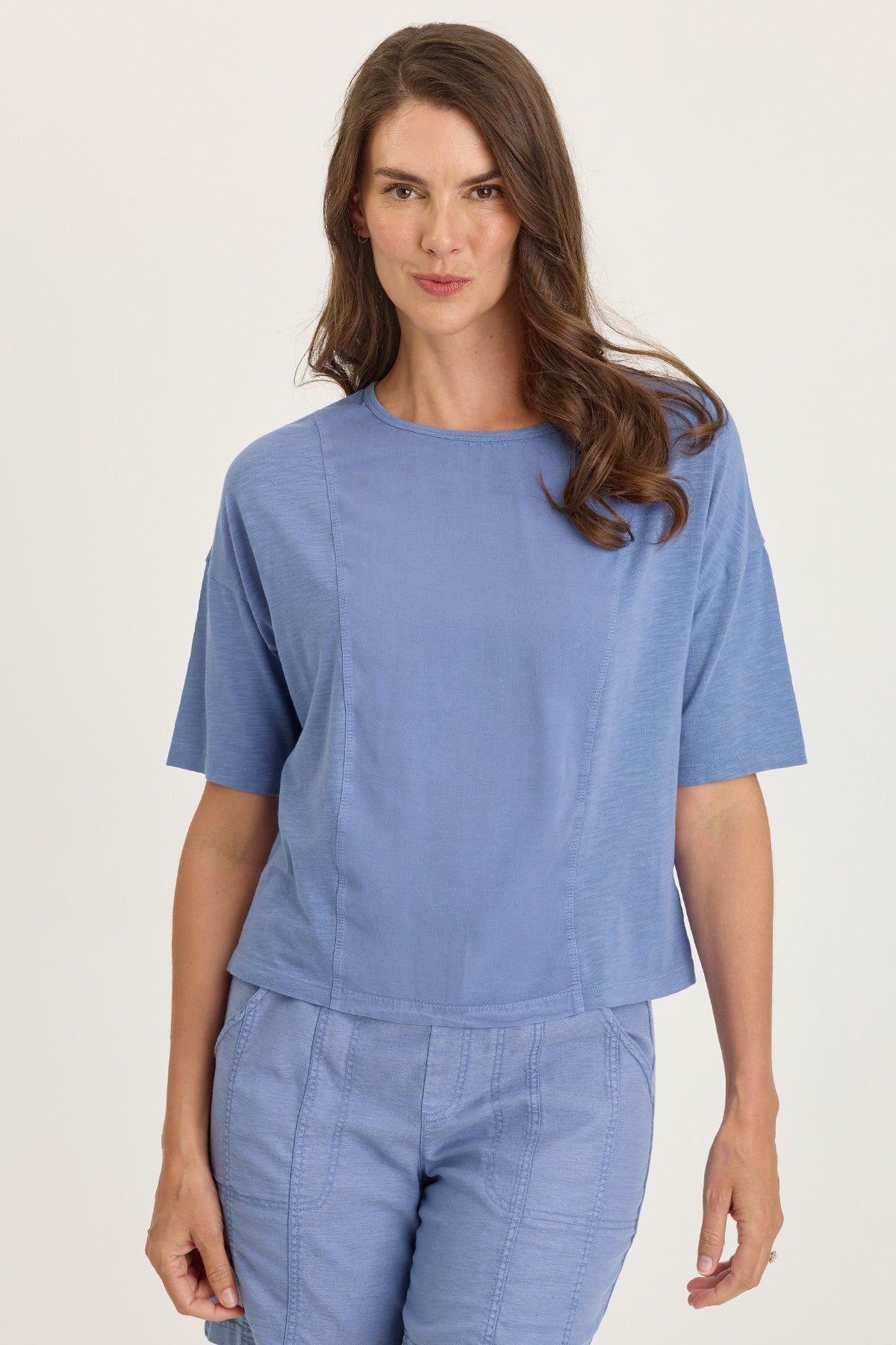 Lino Twill/Jersey Boat Neck Tee