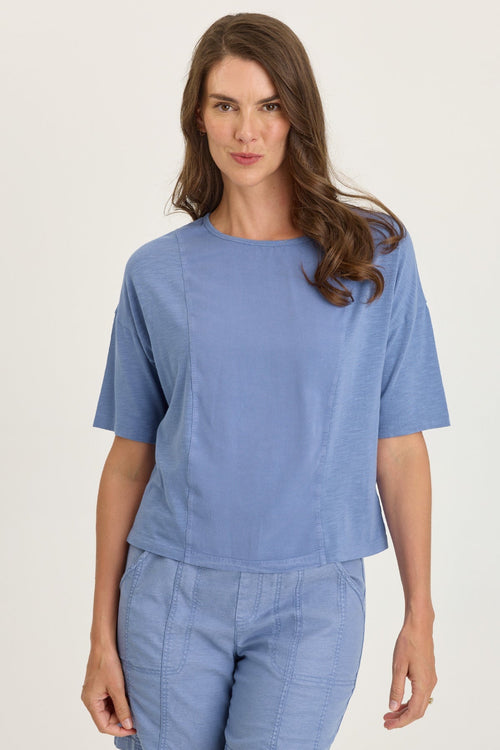 Lino Twill/Jersey Boat Neck Tee