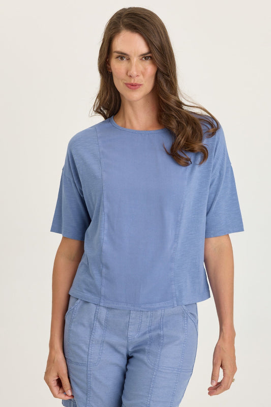 Lino Twill/Jersey Boat Neck Tee