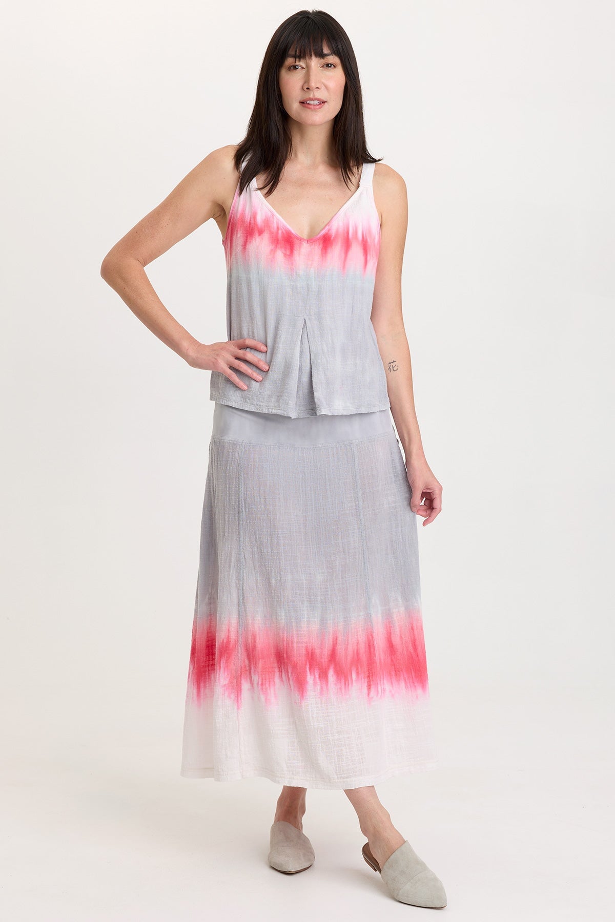 Hedley Gauze/Jersey Box Pleat Tank