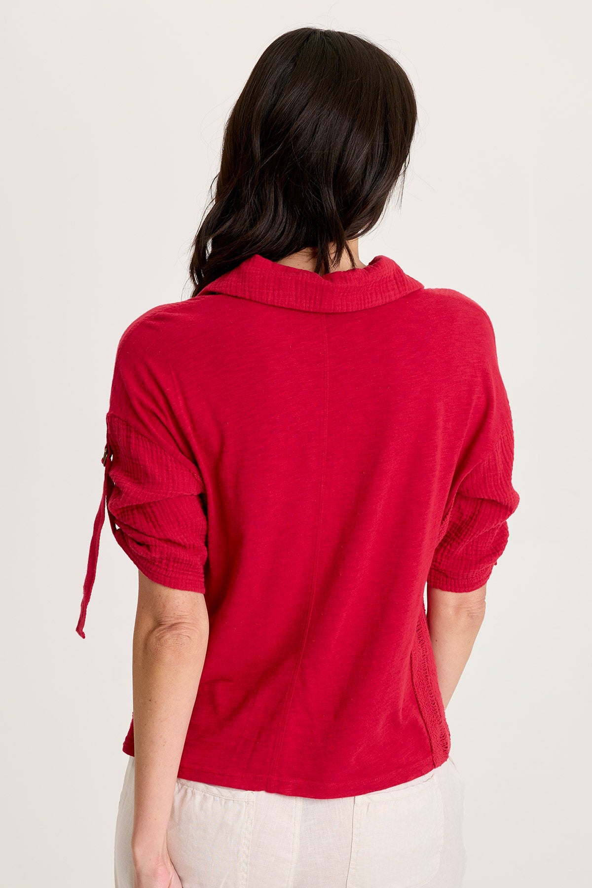 Kaleo Gauze Lace Trim Snap-Up Top