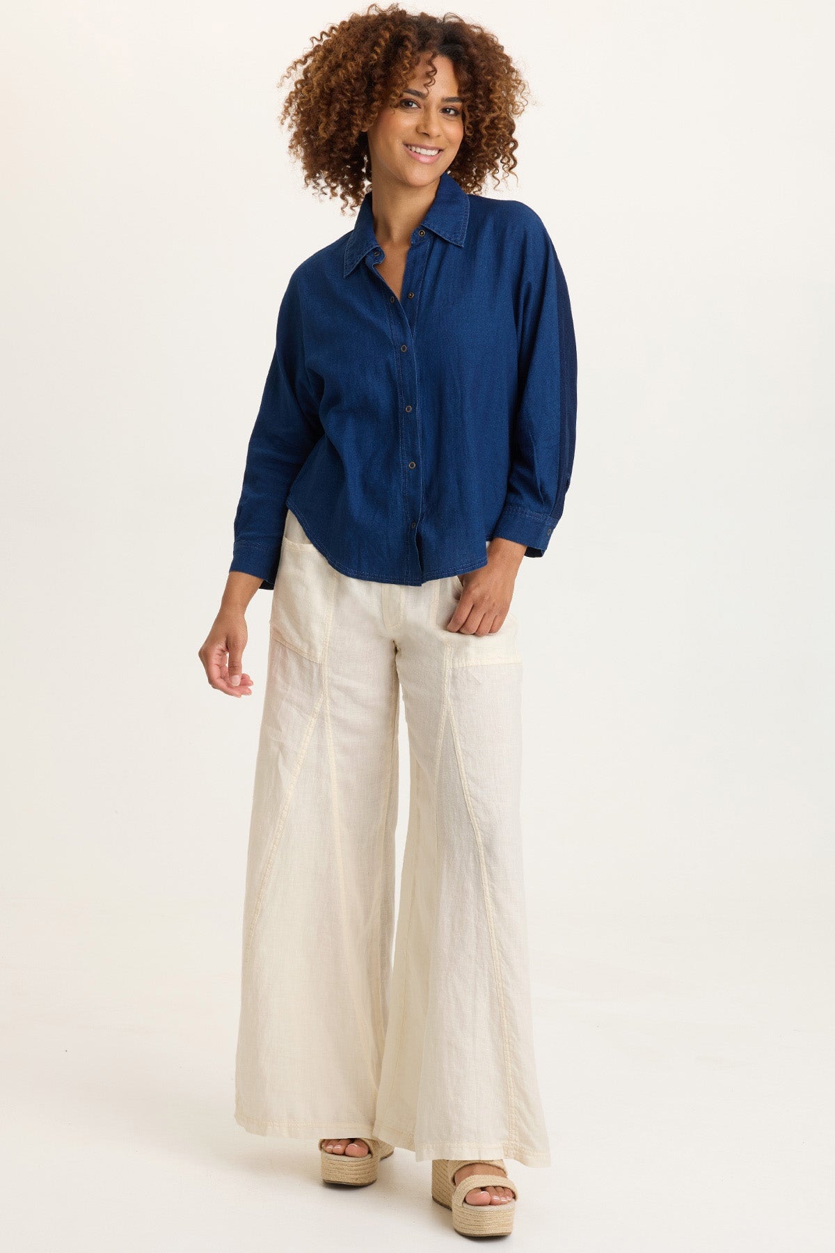 Abena Indigo Twill Snap-Up Top