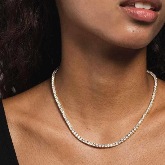 14k Solid Gold Round Cut Tennis Necklace (3mm)