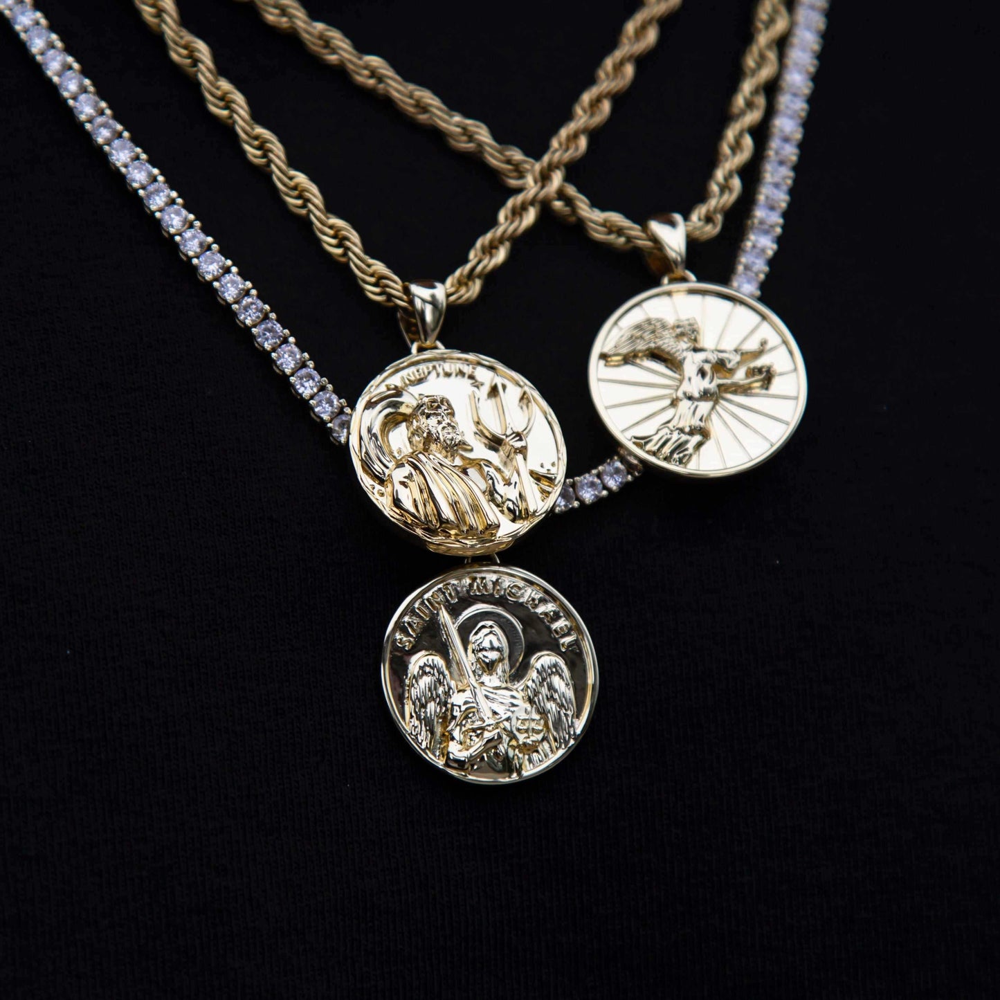 14k Solid Gold Saint Michael Coin Pendant