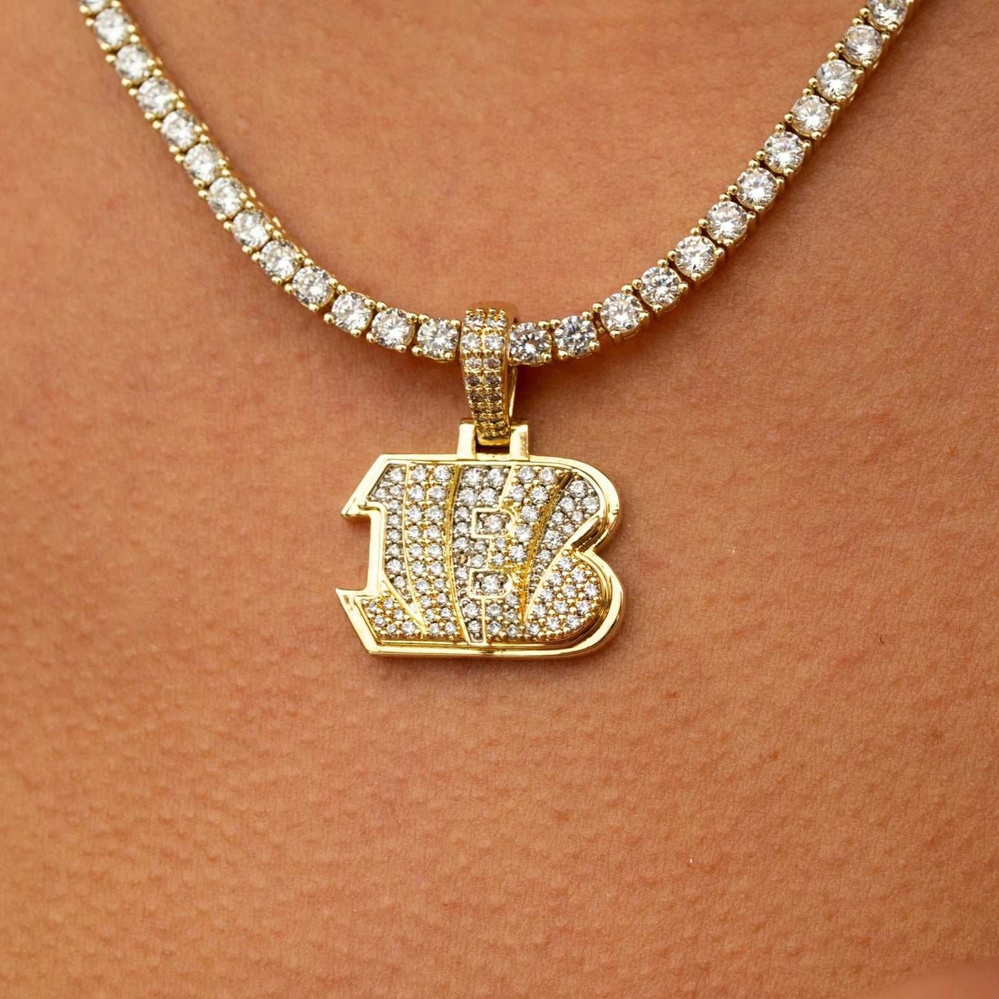Cincinnati Bengals Official NFL Micro Logo Pendant - Yellow Gold