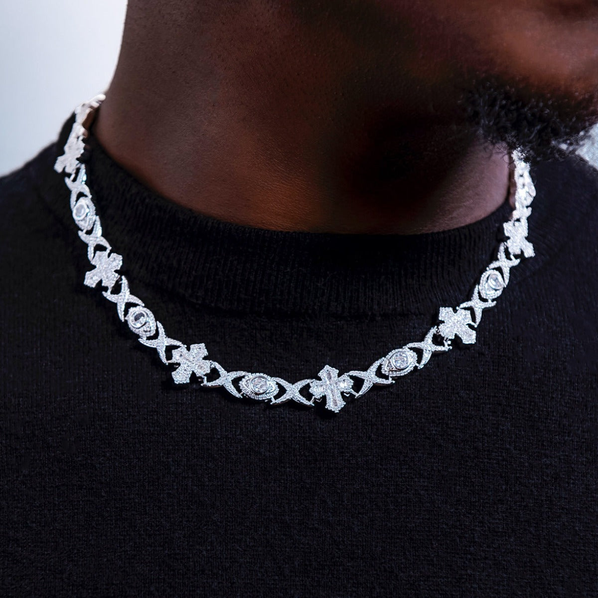 Baguette Evil Eye + Iced Herringbone + Baguette Tennis Chain Bundle