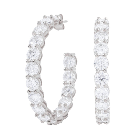 4MM Moissanite Eternity Hoop Earrings in White Gold Vermeil