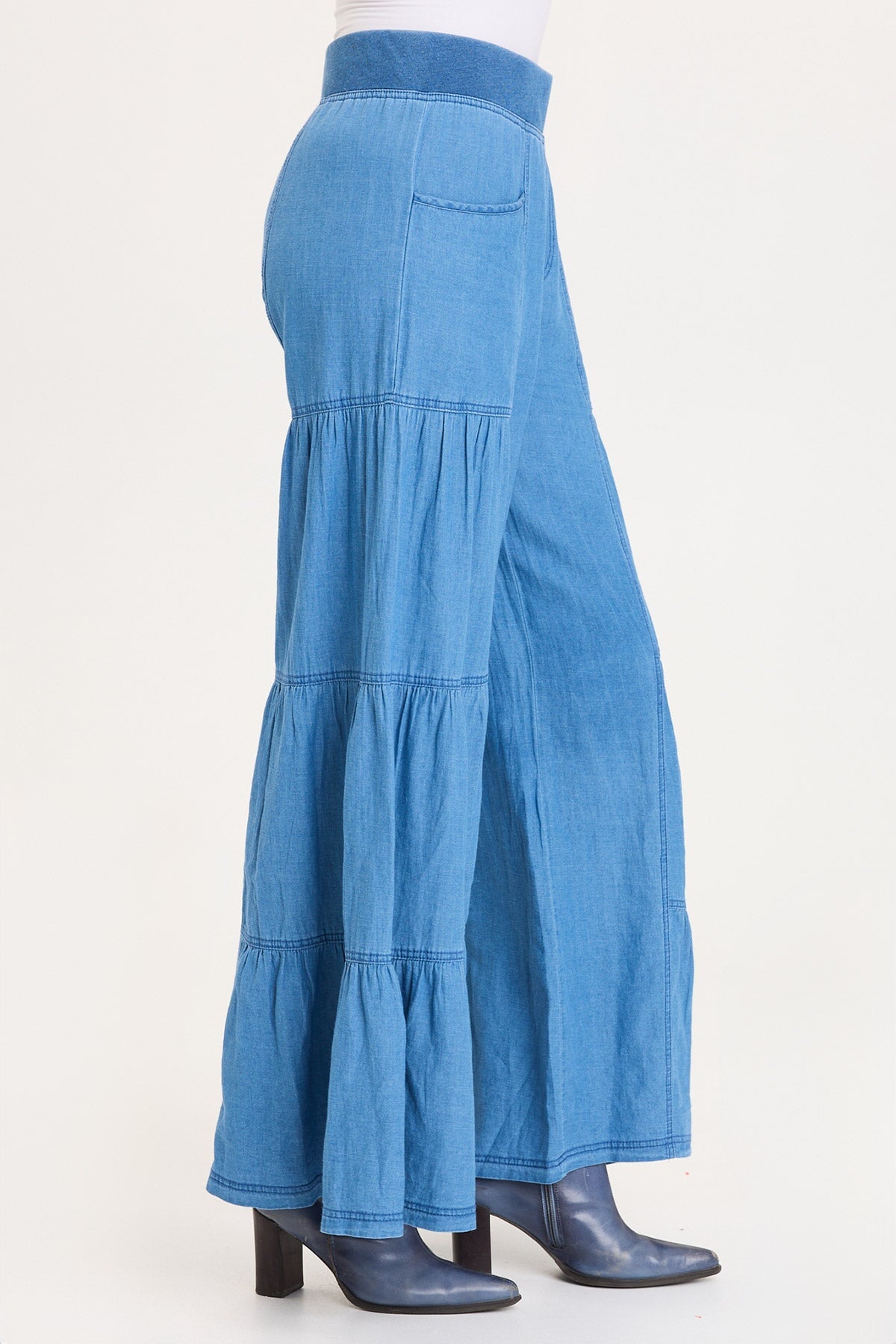Dugan Mock-Denim Side Tiered Wide Leg Pant