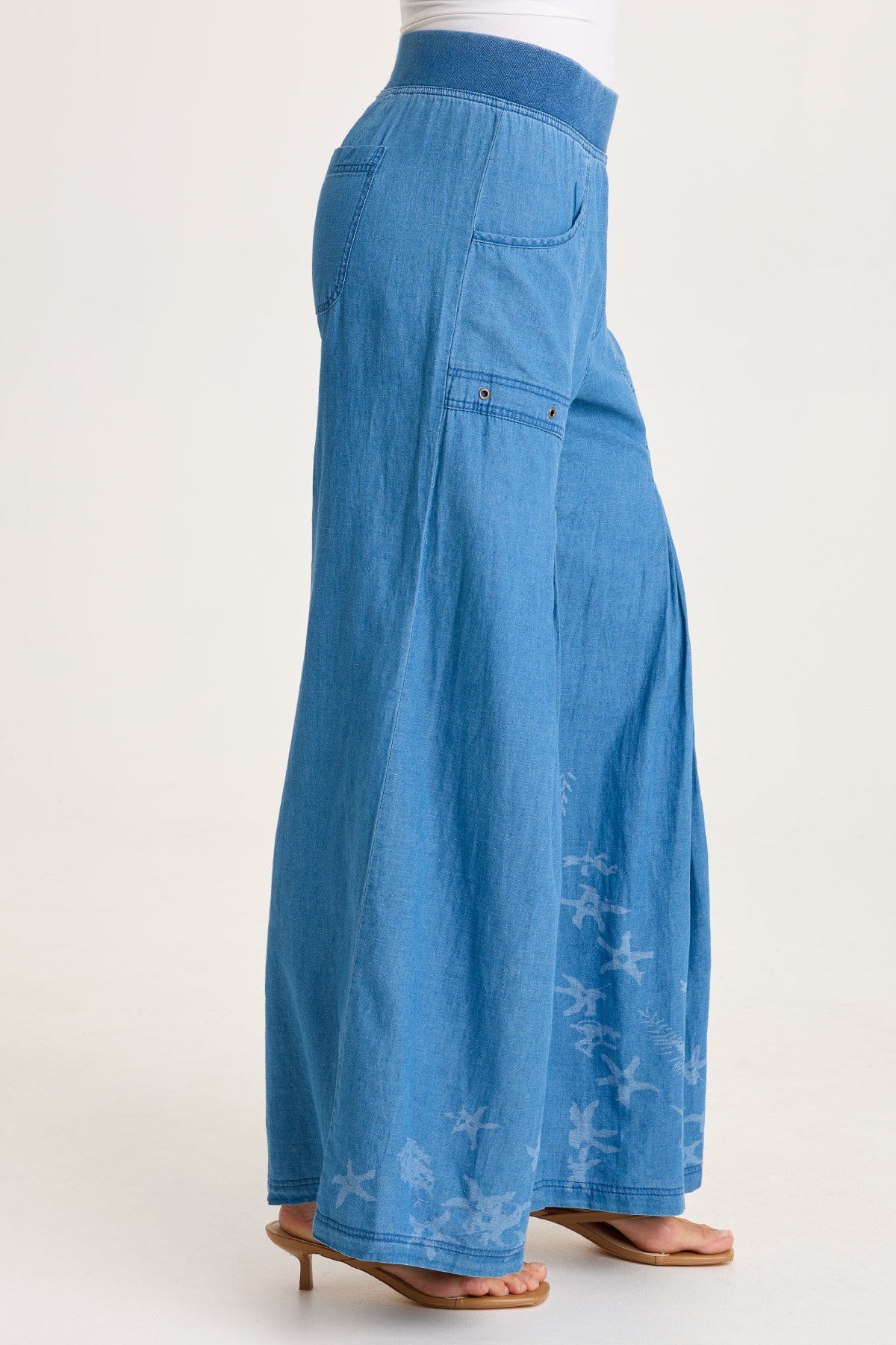 Jerona Printed Indigo Pleated Wide Leg