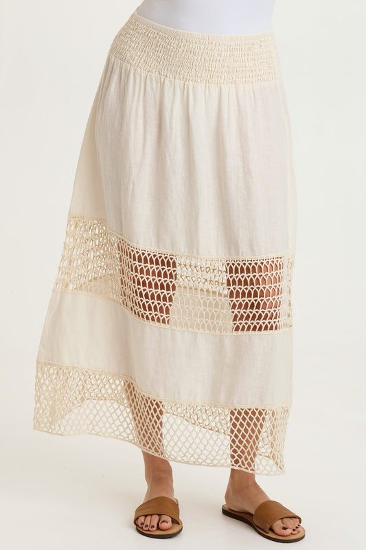 Fola Tiered Linen Crochet Skirt