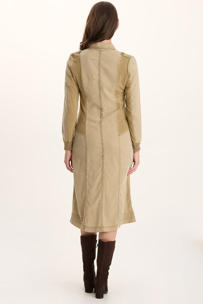 Oksana Twill/Jersey Snap-Up Midi Dress