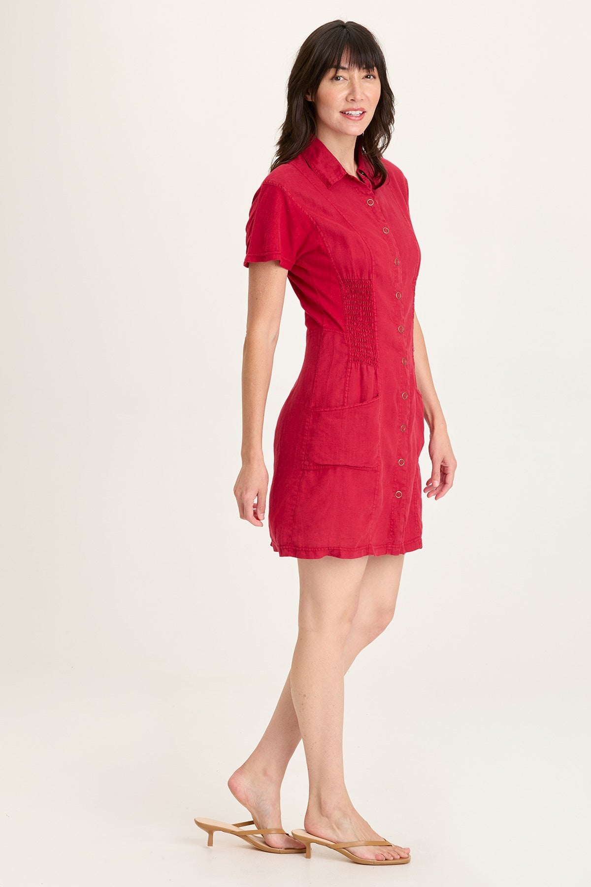 Mikel Linen Snap-Up Collared Dress