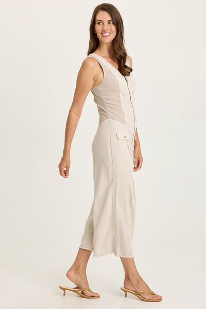 Linette Twill Zip-Up V-Neck Jumpsuit