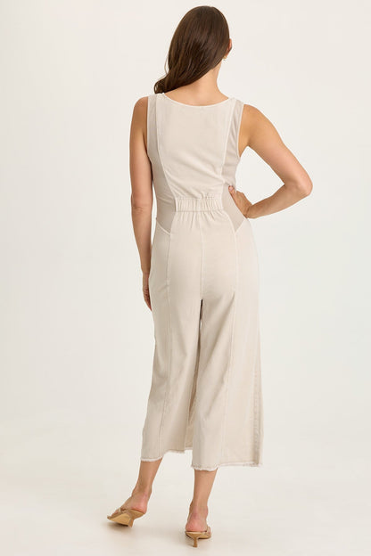 Linette Twill Zip-Up V-Neck Jumpsuit