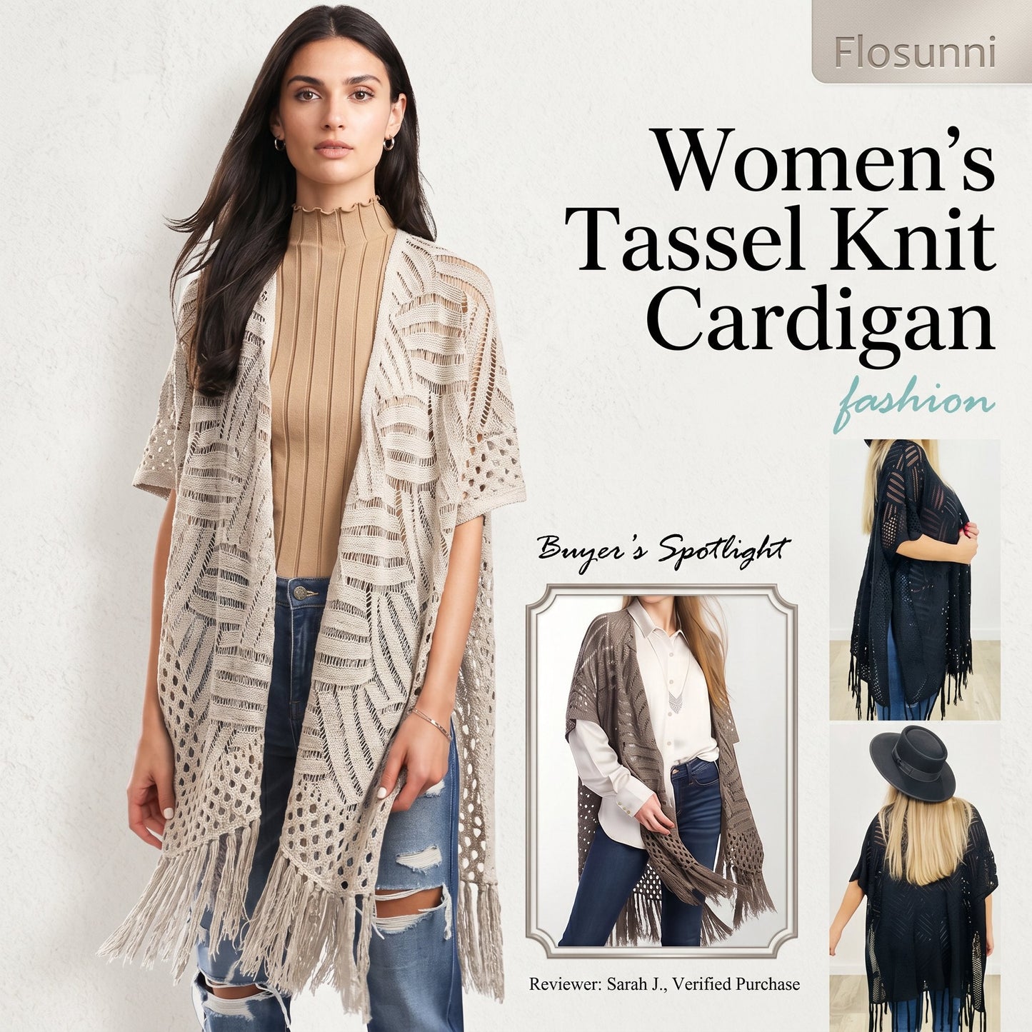 🌸2026 Women’s Lightweight Knit Cardigan – Oversized Open Front, Hollow-Out Crochet Tassel Kimono Sweater for Spring & Summer