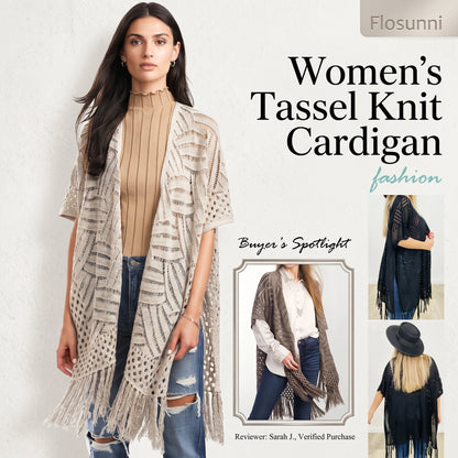 🌸2026 Women’s Lightweight Knit Cardigan – Oversized Open Front, Hollow-Out Crochet Tassel Kimono Sweater for Spring & Summer