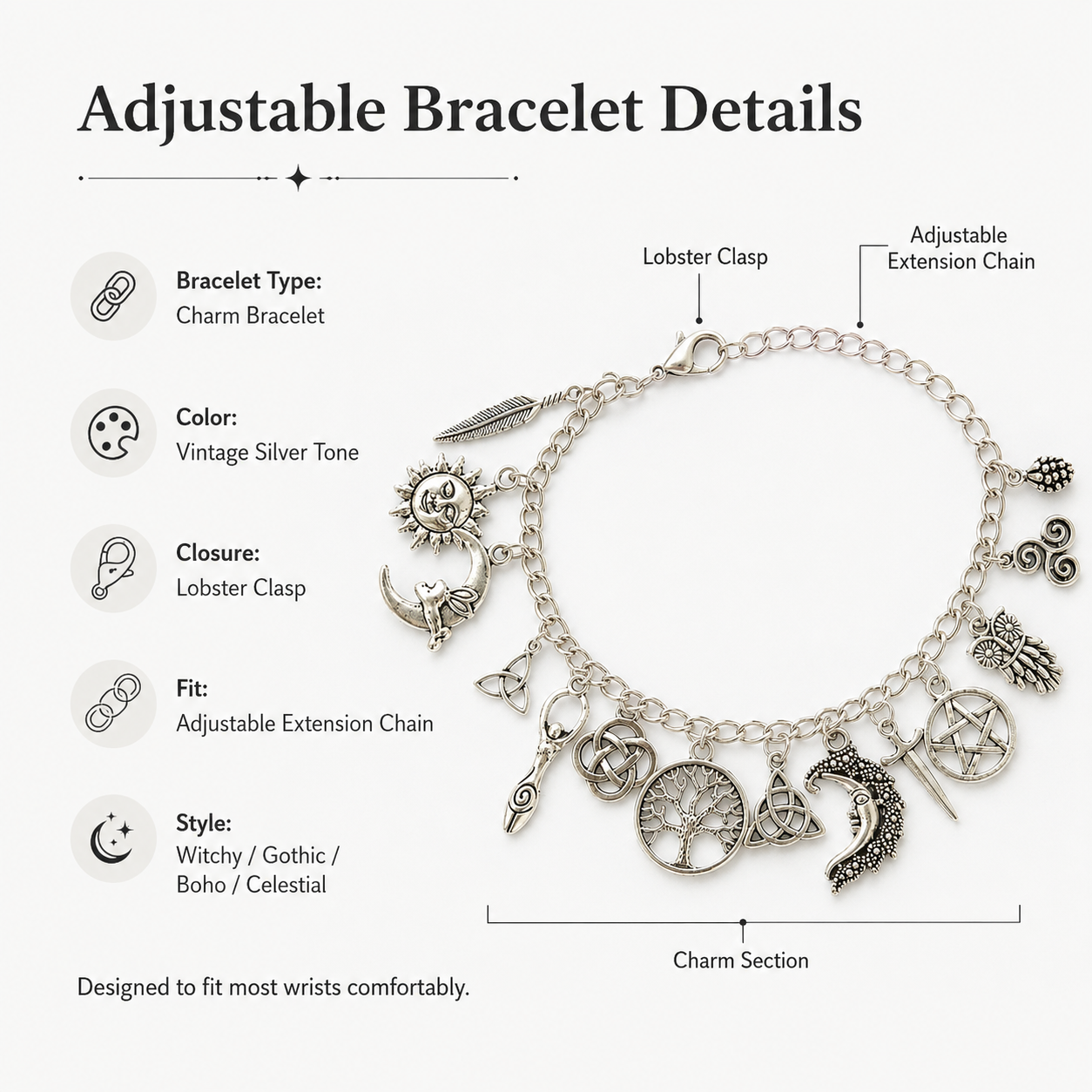 Vintage Witch Charm Bracelet