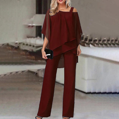 🏆LAST DAY SALE 64% OFF Elegant Layered Chiffon Top & Wide-Leg Pants Set