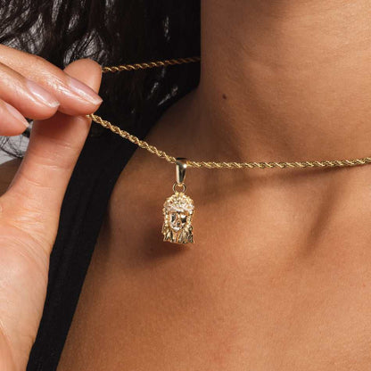 14k Solid Gold Micro Jesus Pendant in Yellow Gold
