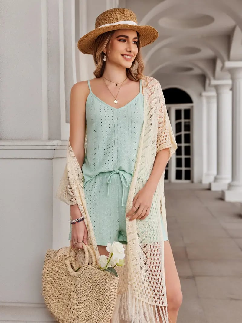 🌸2026 Women’s Lightweight Knit Cardigan – Oversized Open Front, Hollow-Out Crochet Tassel Kimono Sweater for Spring & Summer