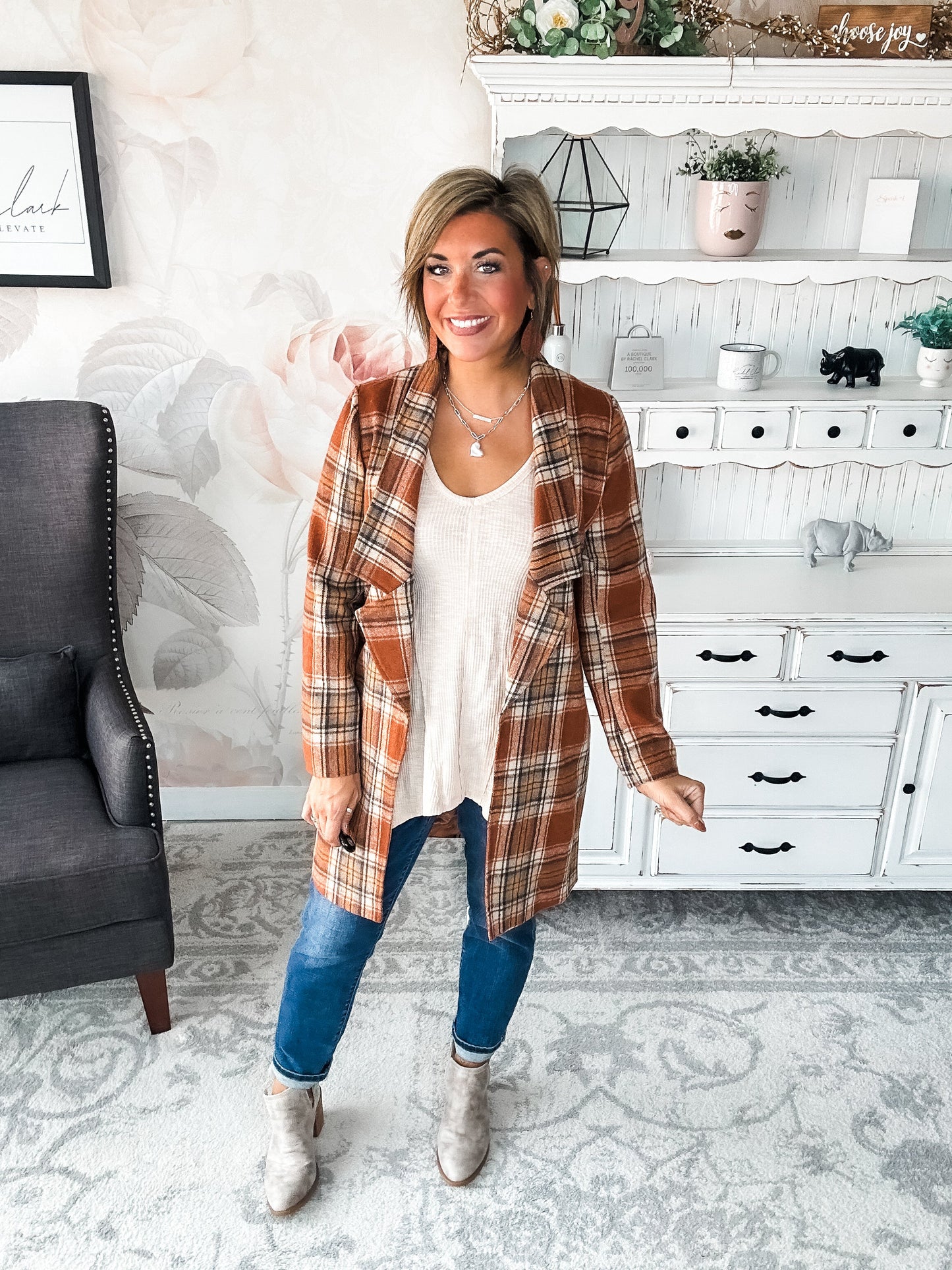 In The Air Plaid Jacket - Rust