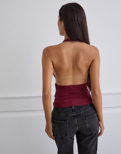 Cosimo Halterneck Top in Cupro Dark Red