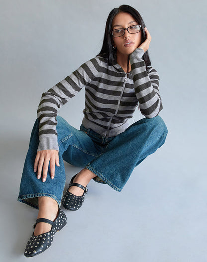 Cozyra Hooded Jacket in Stripe Grey