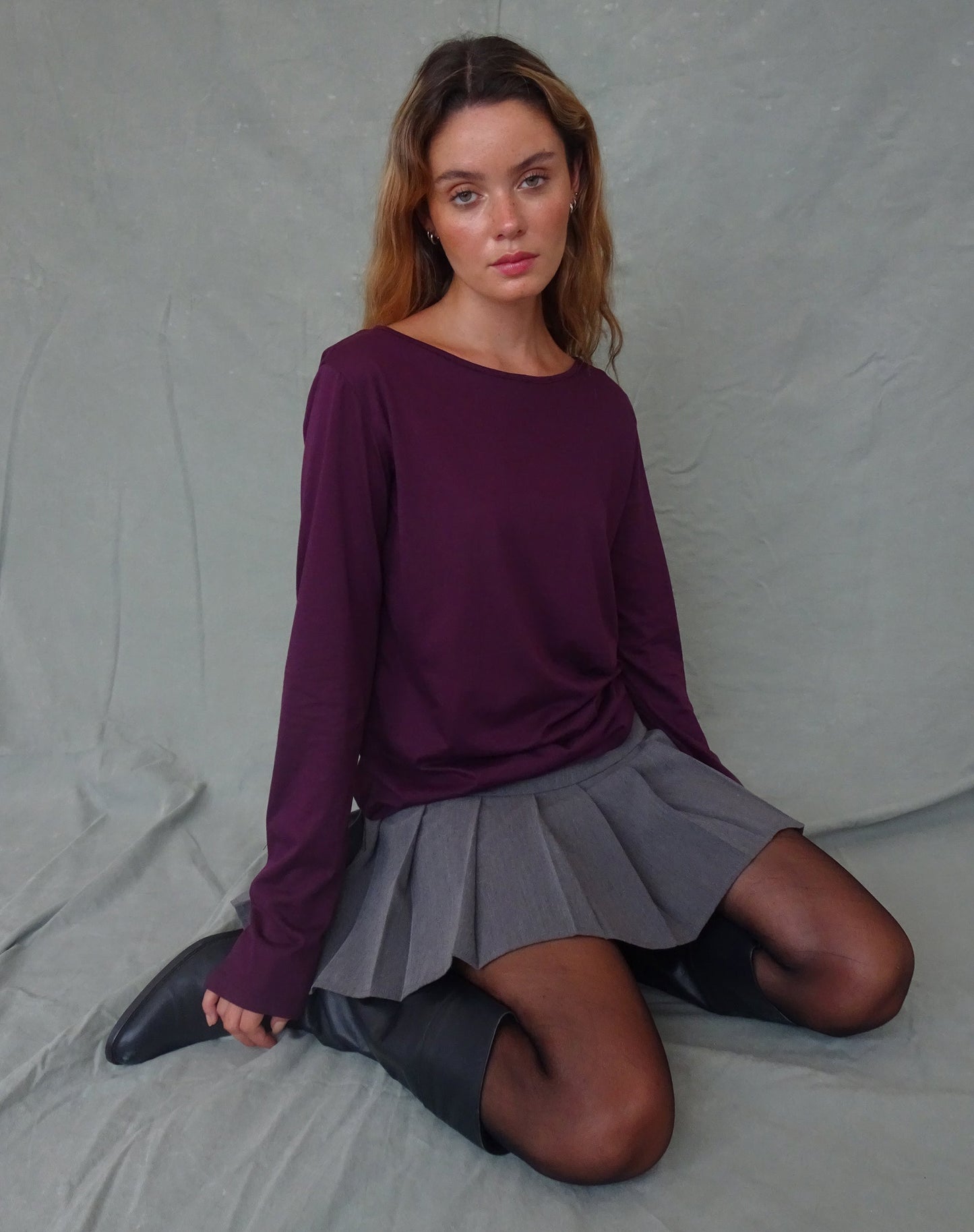 Damon Baggy Long Sleeve Top in Oxblood Tissue Jersey
